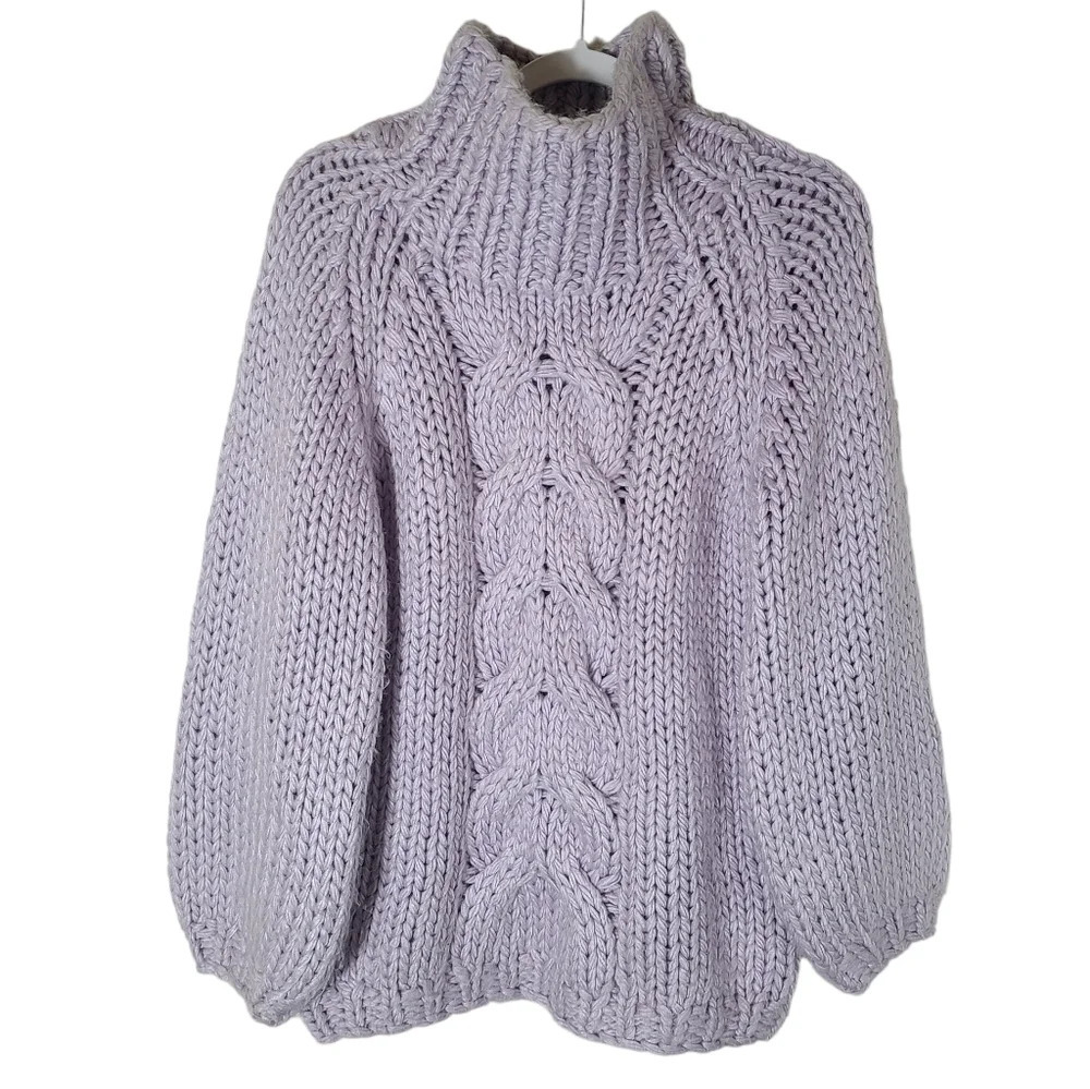 Sweet Generis Size S/M Sweater chunky mock neck cable knit lavender